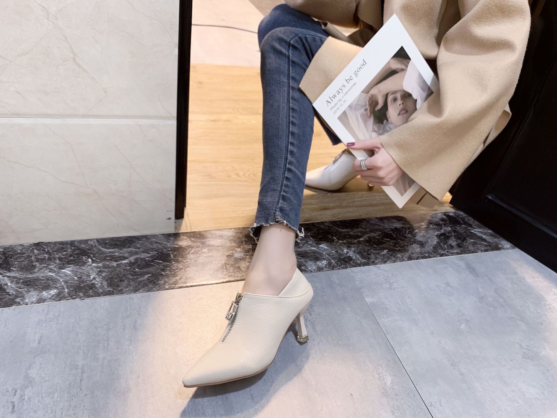 高跟鞋今天细跟两穿单鞋