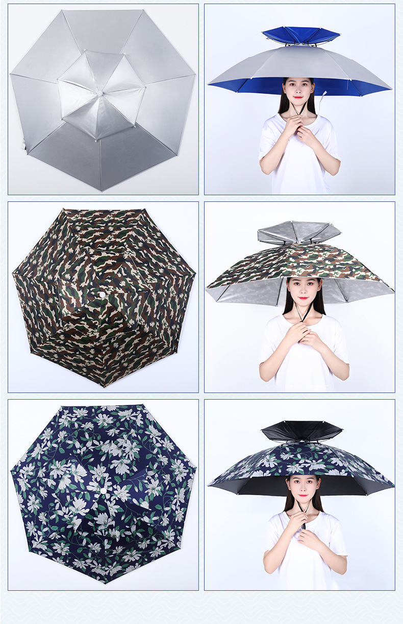 钓鱼帽伞防晒防雨头戴式雨伞双层大号头顶伞户外垂钓遮