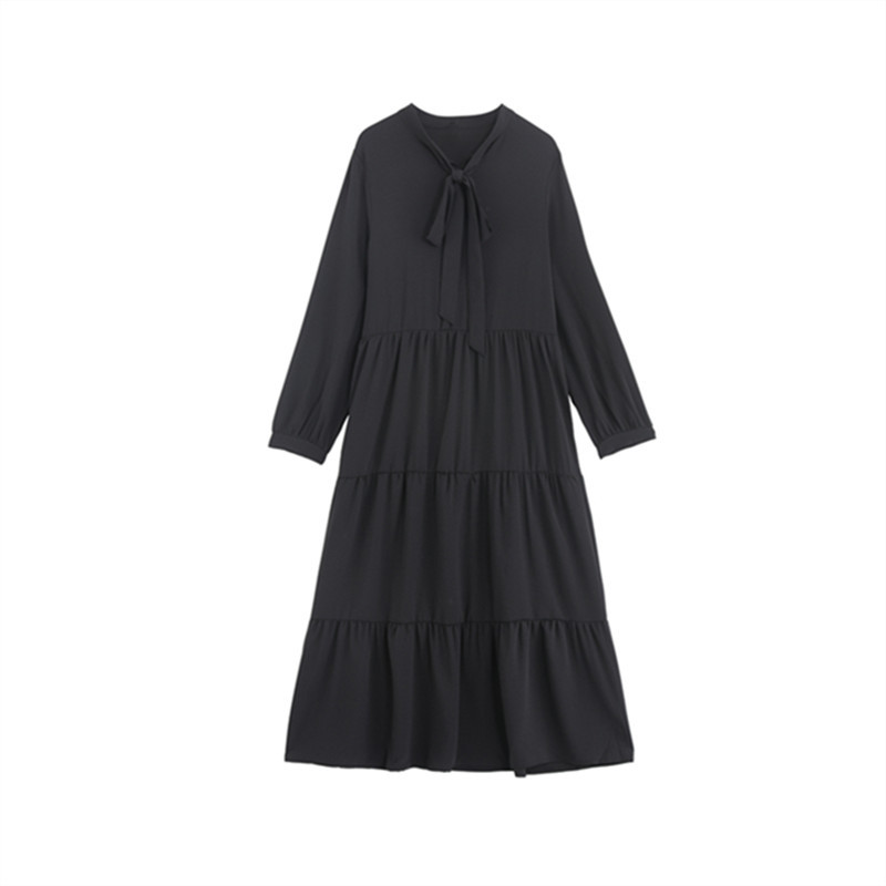 帮手主图-法式桔梗裙女2020秋装新款宽松气质复古小黑裙温柔