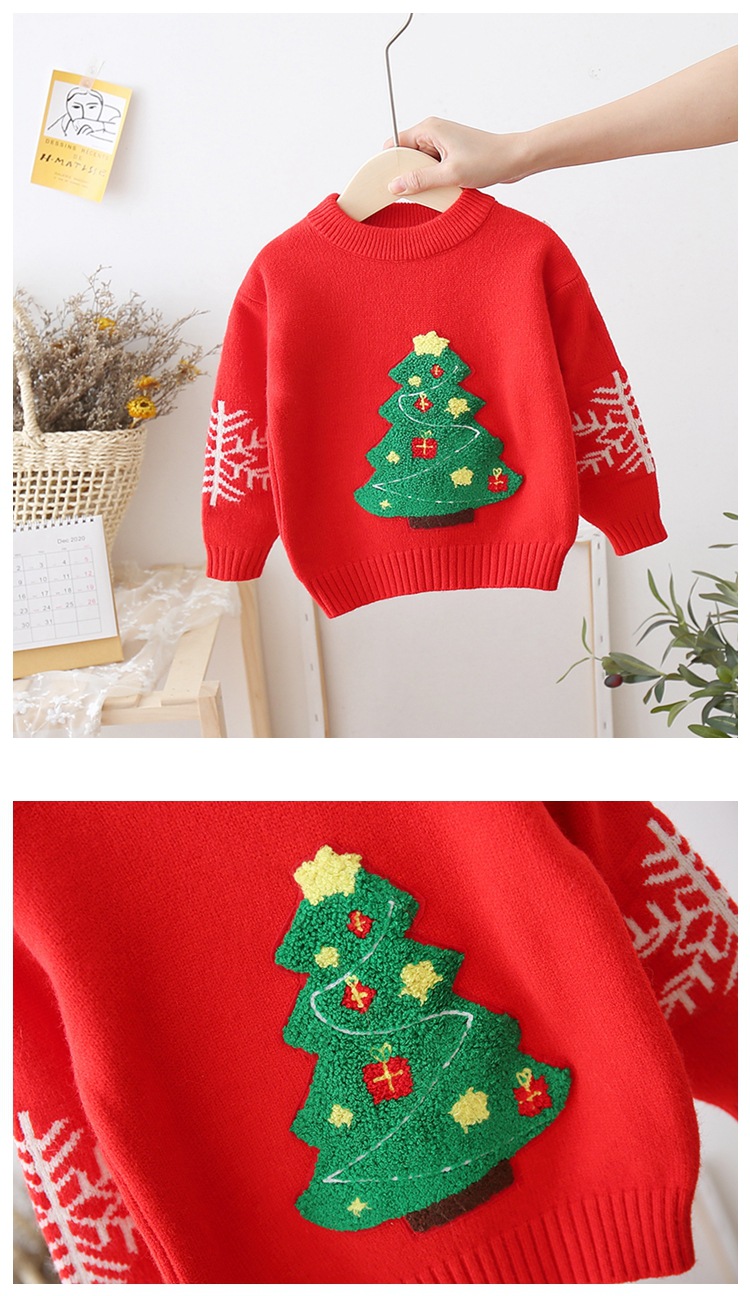 圣诞节红色儿童毛衣过年款圣诞树圣诞老人麋鹿中国加绒