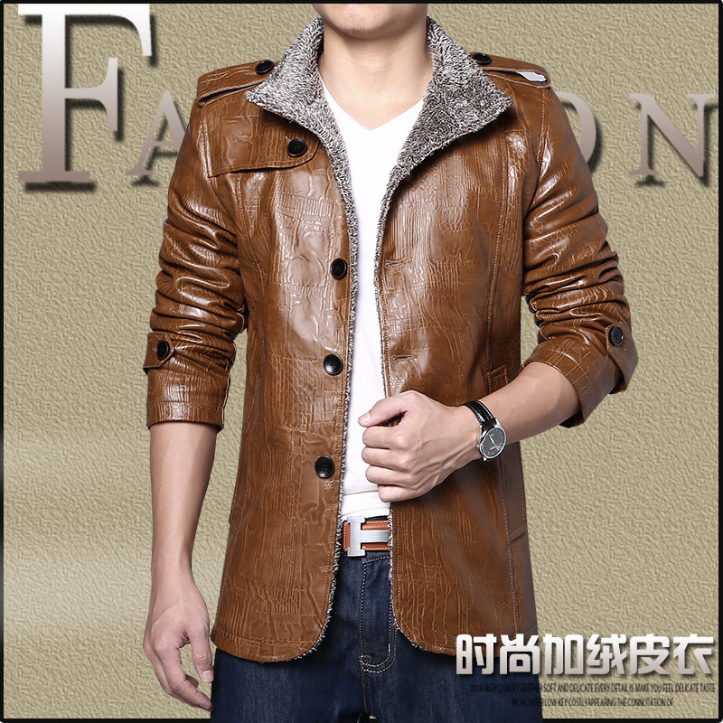 智贝主图_2皮毛一体休闲立领冬季男皮衣修身加绒pu皮夹克