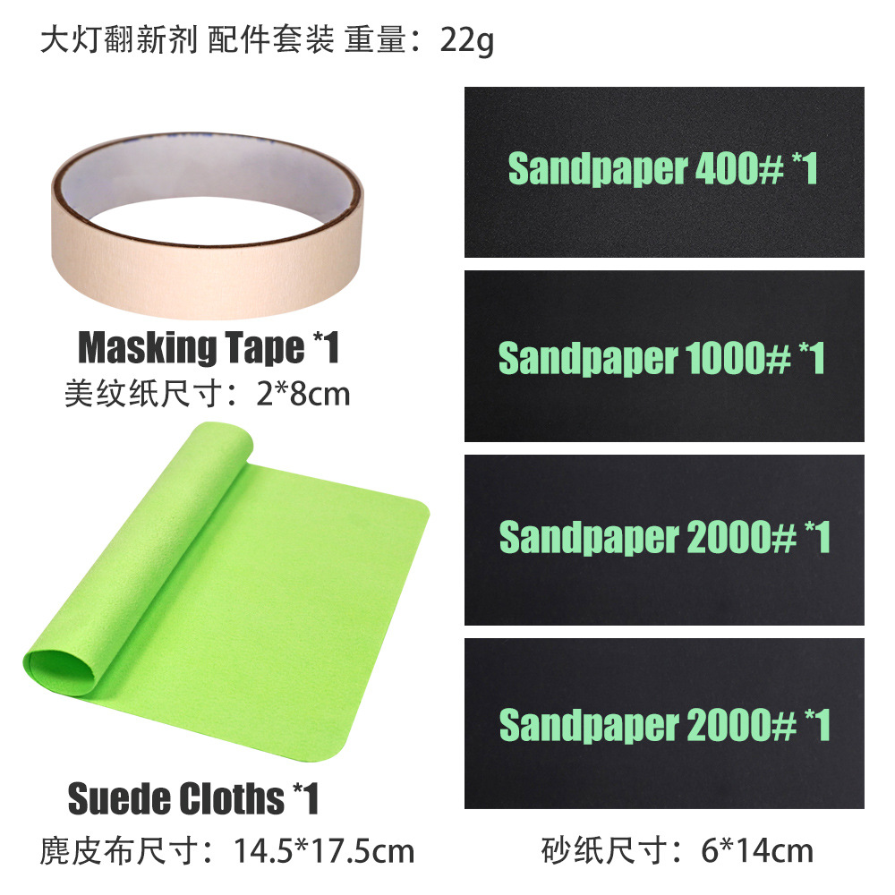 大灯翻新剂配件三件套 重量尺寸说明