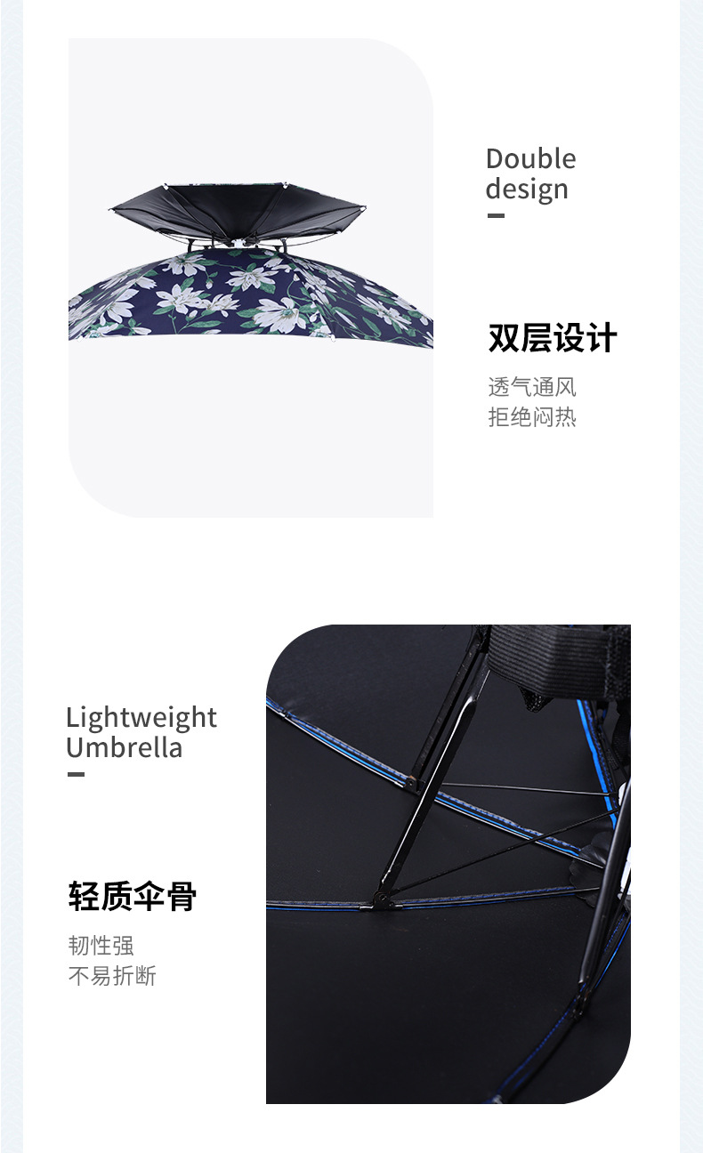 钓鱼帽伞防晒防雨头戴式雨伞双层大号头顶伞户外垂钓遮