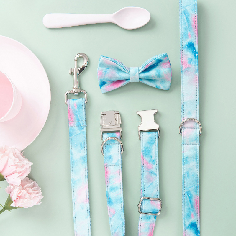 跨境宠物项圈牵引绳蝴蝶结套装 INS宠物项圈 外贸狗狗牵引绳