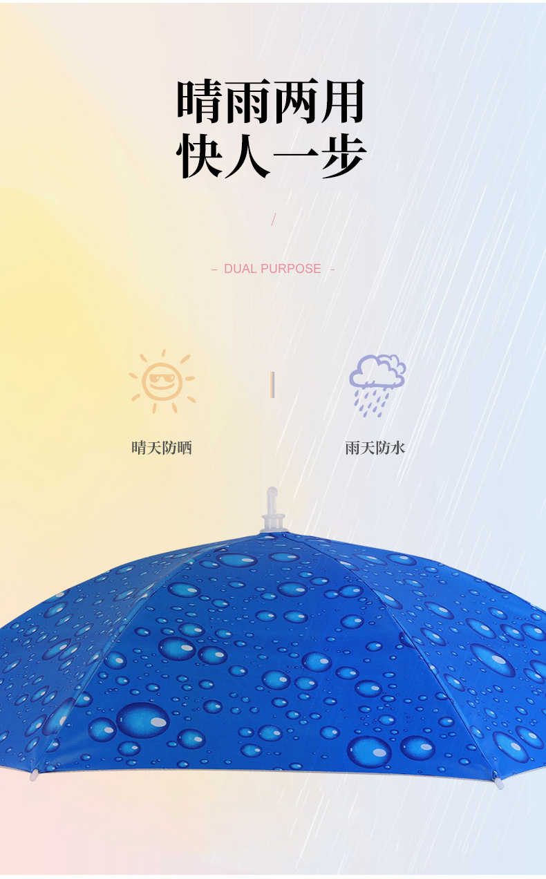 伞帽头戴伞黑胶钓鱼伞头顶式3折叠雨伞防晒防雨遮阳大