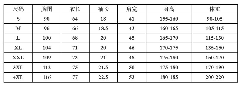 尺码表