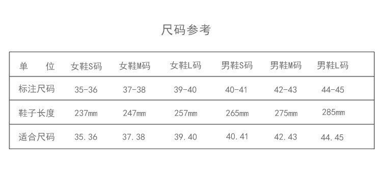 人字拖尺码表