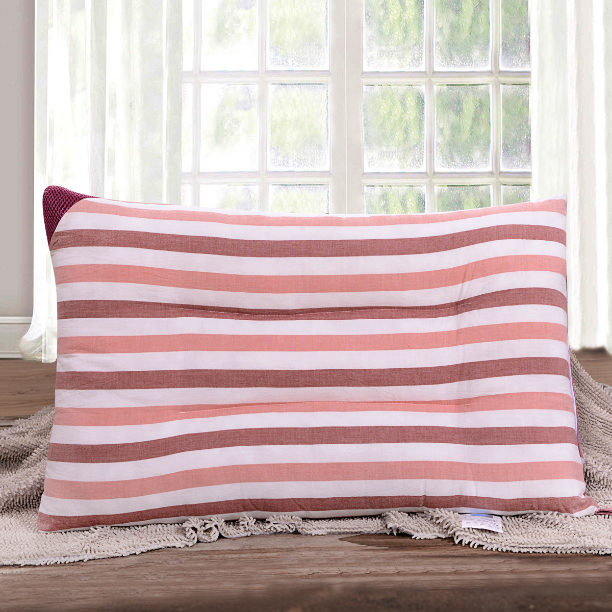 红条纹水洗枕
