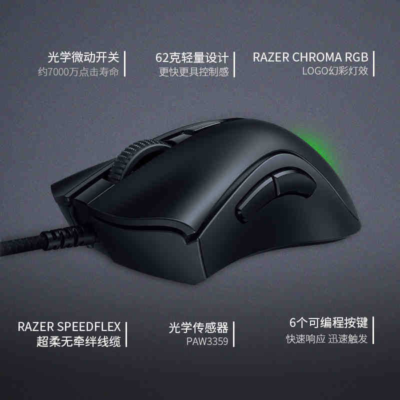 Razer雷蛇炼狱蝰蛇V2迷你版电竞有线电脑游戏笔记本鼠标吃
