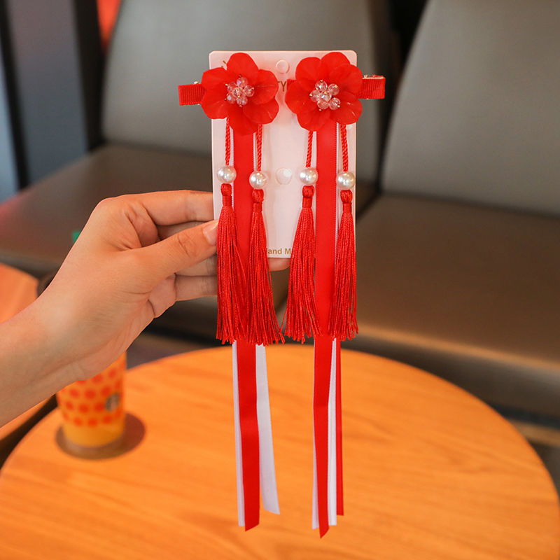 炫彩水晶发夹红色一对