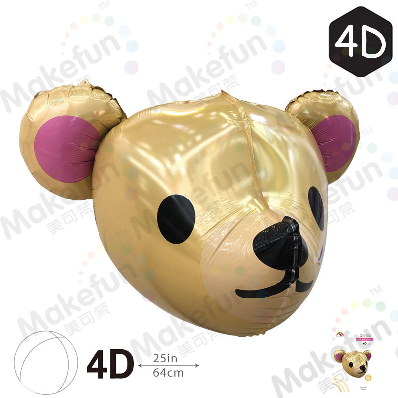 立体4D小熊头金色1