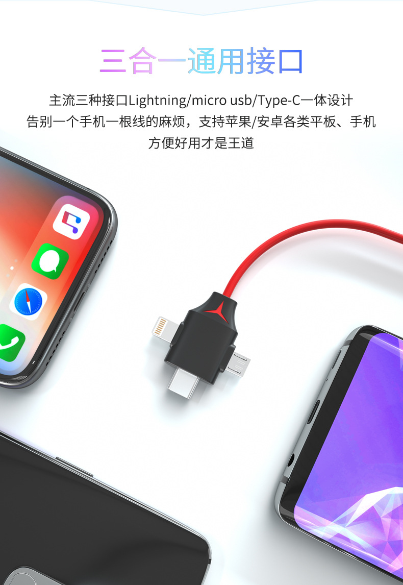 手机hdmi高清线 三合一lightning转HDMI 安卓type c高清线同屏线