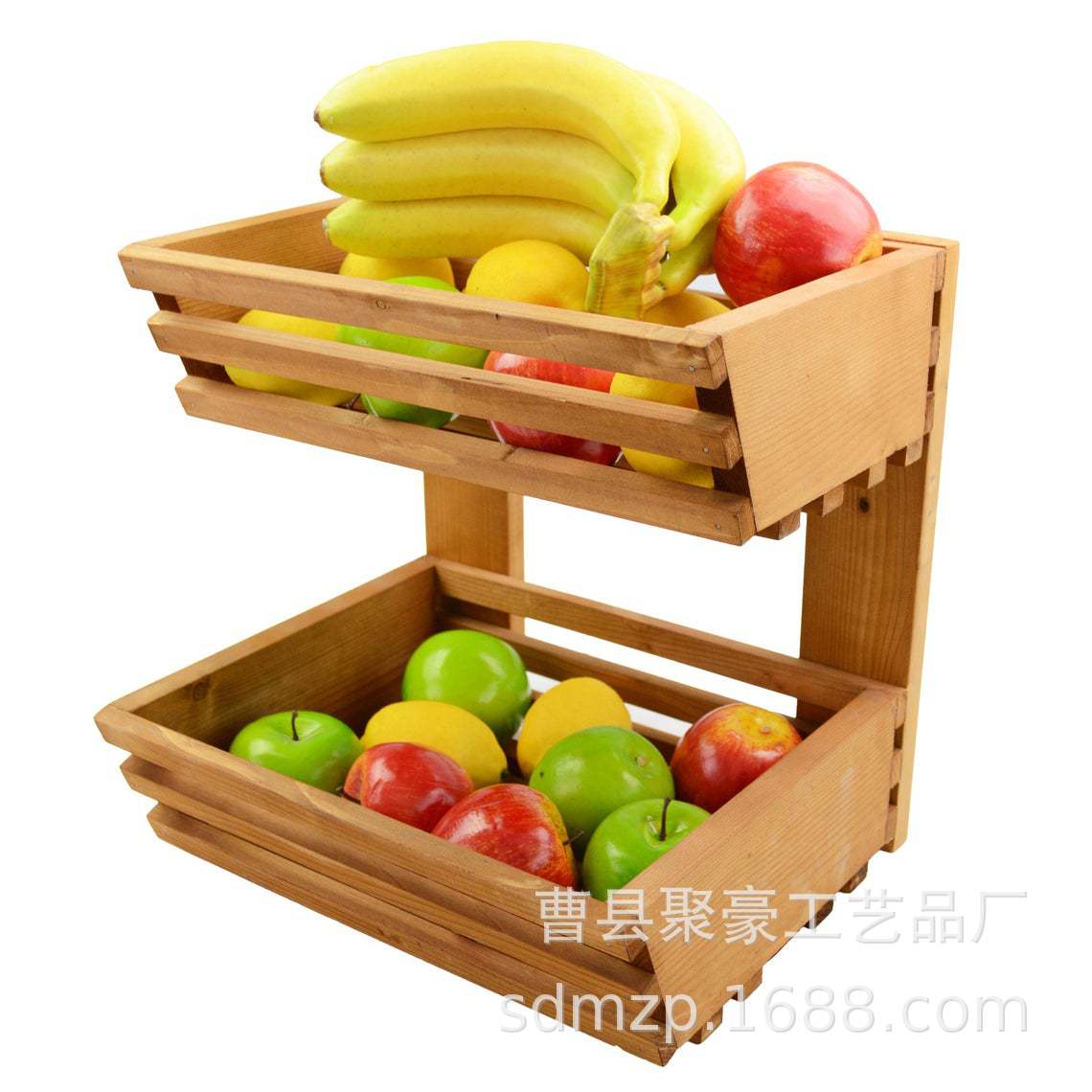 木质蔬菜水果食品储物架整理架实木厨房收纳架2层木制置物架 (