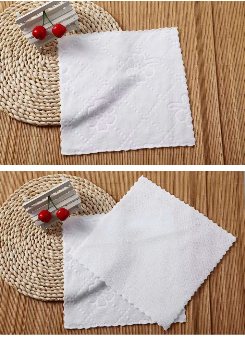 批发超细纤维白方巾-压花小方巾-湿巾用一次性餐巾酒店白色小毛