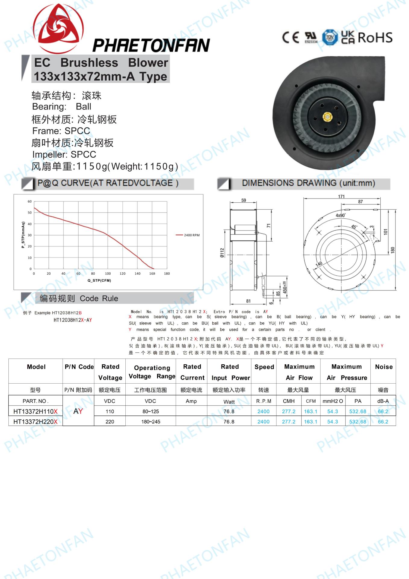 辉腾EC13372鼓风机-A