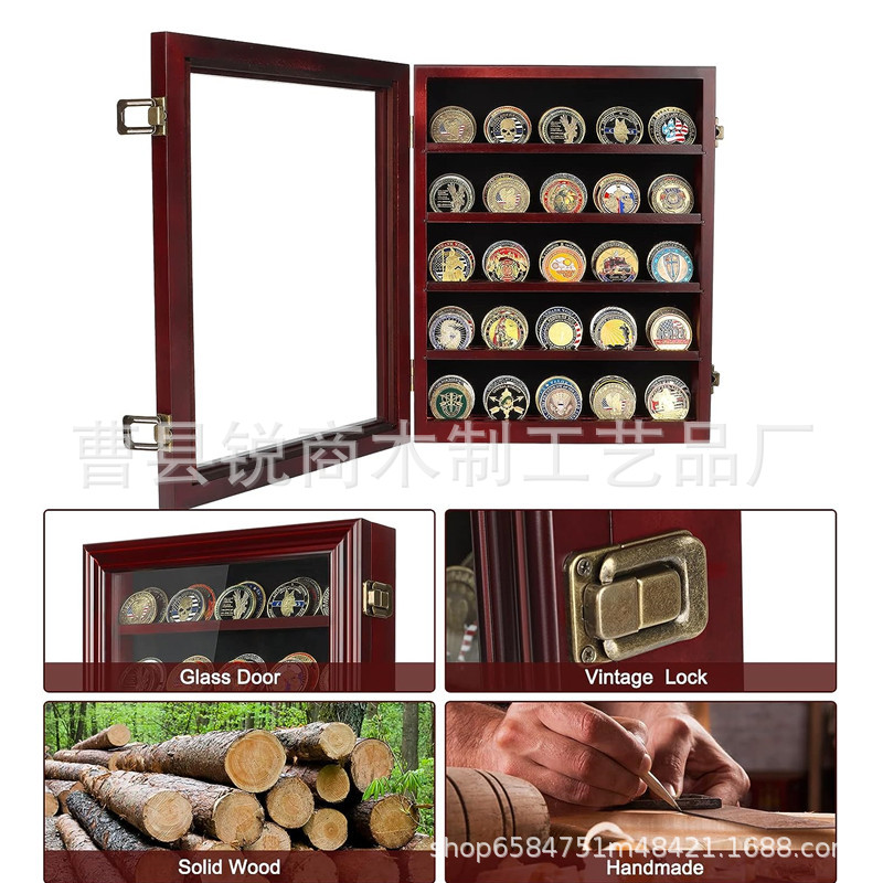 木制纪念币收纳盒壁挂式奖章存储盒多层勋章展示盒简易硬币架BS