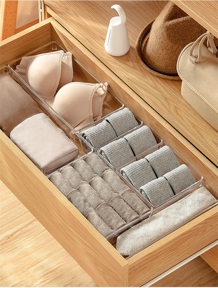 优思居 透明厨房餐具抽屉分隔盒 桌面化妆品分类整理盒分格收纳