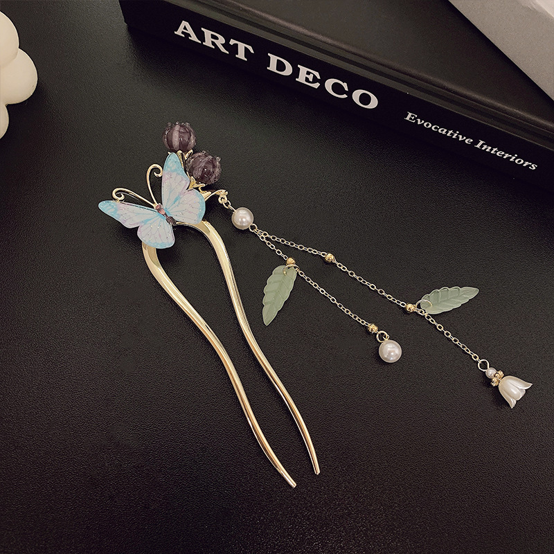 古风头饰甜美花瓣流苏发夹弹簧夹蝴蝶结发簪女超仙森系后脑勺发饰