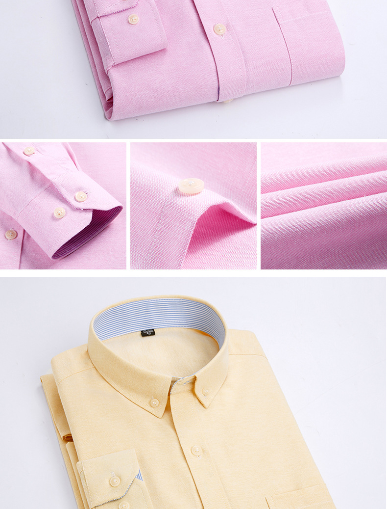 跨境棉质牛津纺衬衫男商务长袖修身韩版纯色男士衬衫