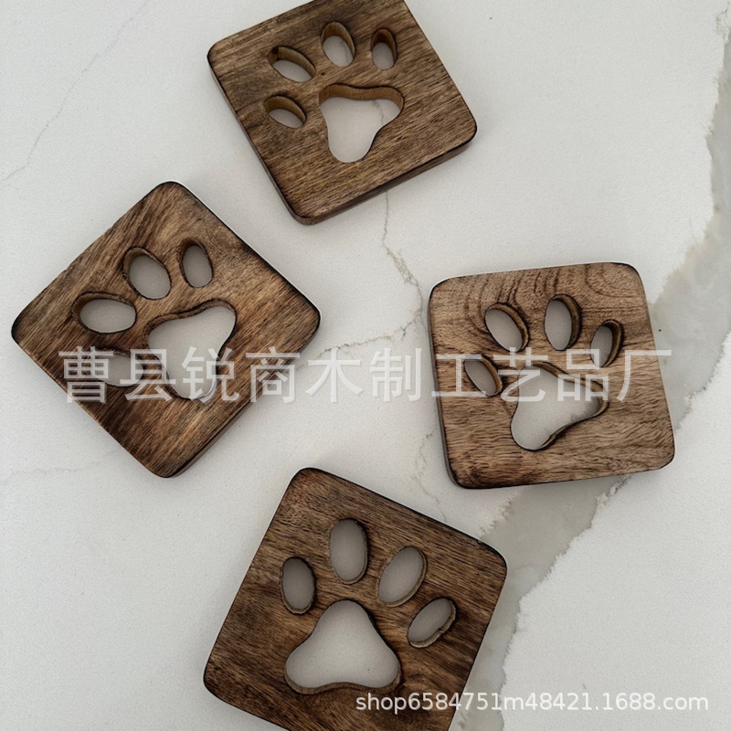 批发芒果木烧色杯垫咖啡托盘创意茶托猫抓隔热垫散热垫BSCIF