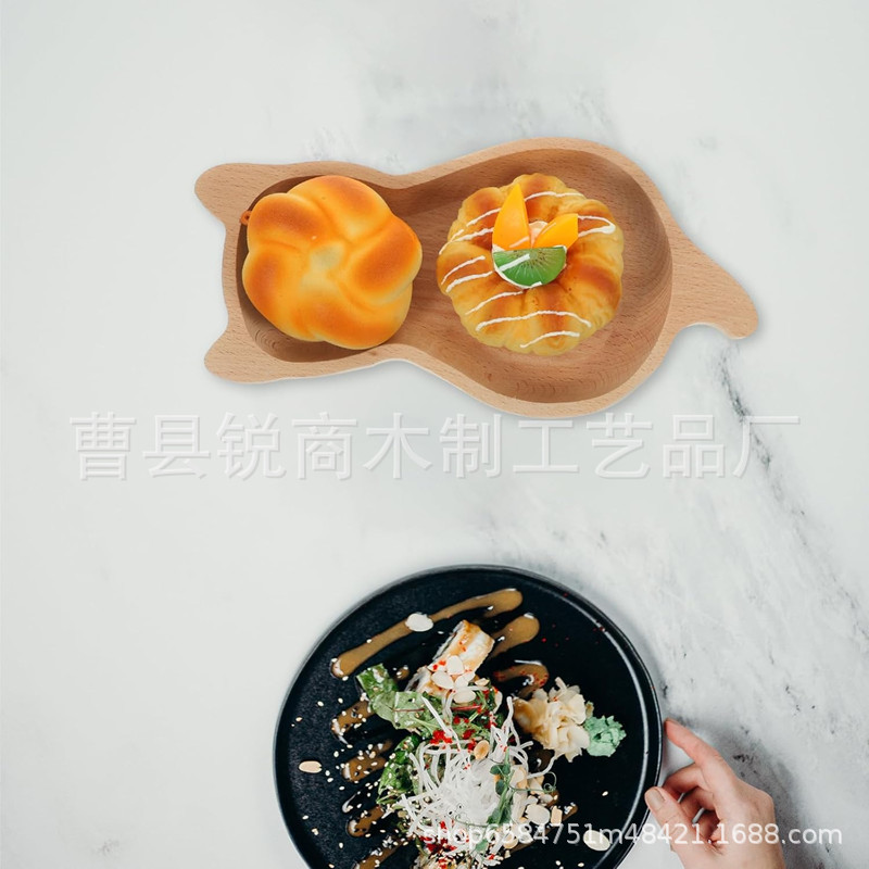 创意木制卡通托盘水果点心托盘蛋糕放置盘猫咪造型宝宝实木辅食盘