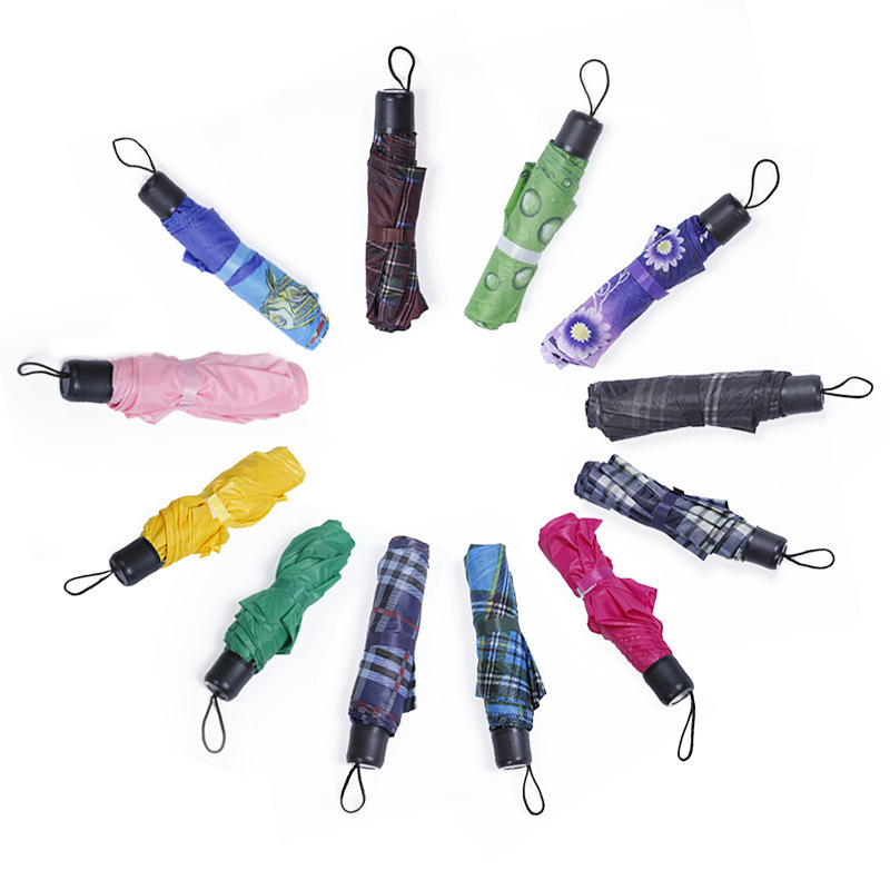 智贝主图_4简约格子雨伞迷你印花折叠伞户外便携8骨三折广