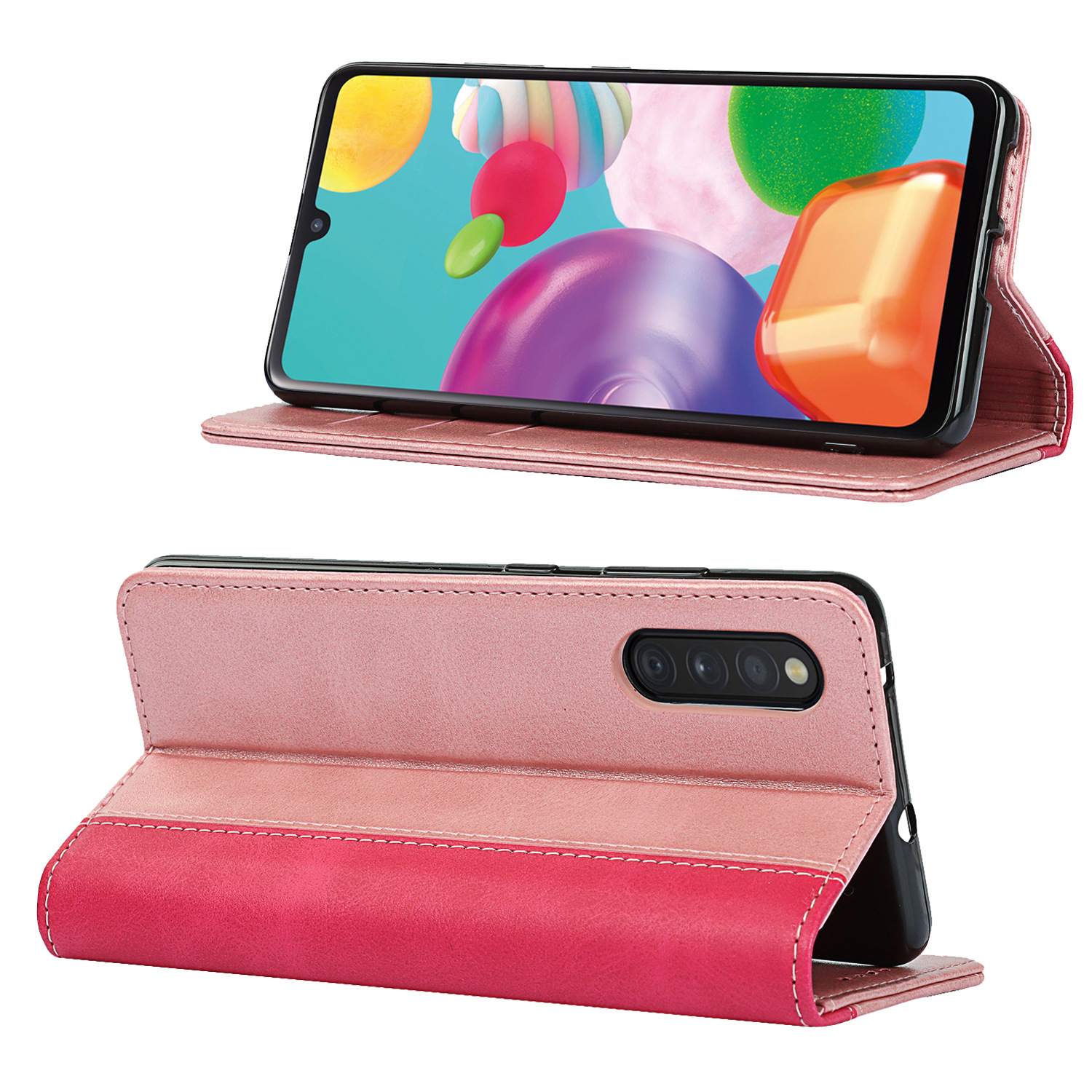 三星A41 日版 拼色小牛纹强磁皮套