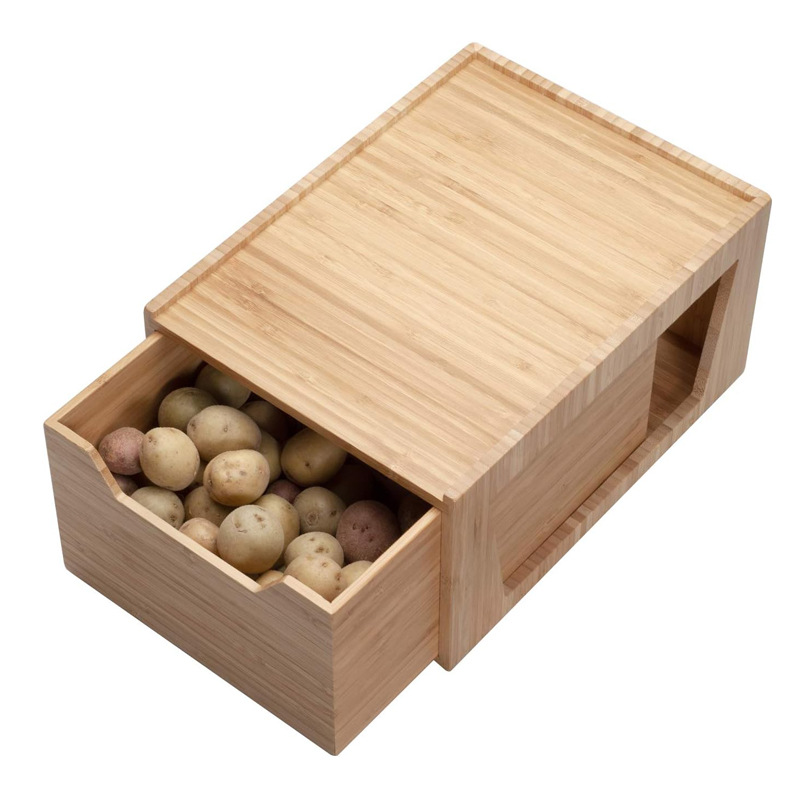 竹木抽拉式收纳盒厨房桌面竹木土豆洋葱整理盒木质咖啡胶囊收纳盒