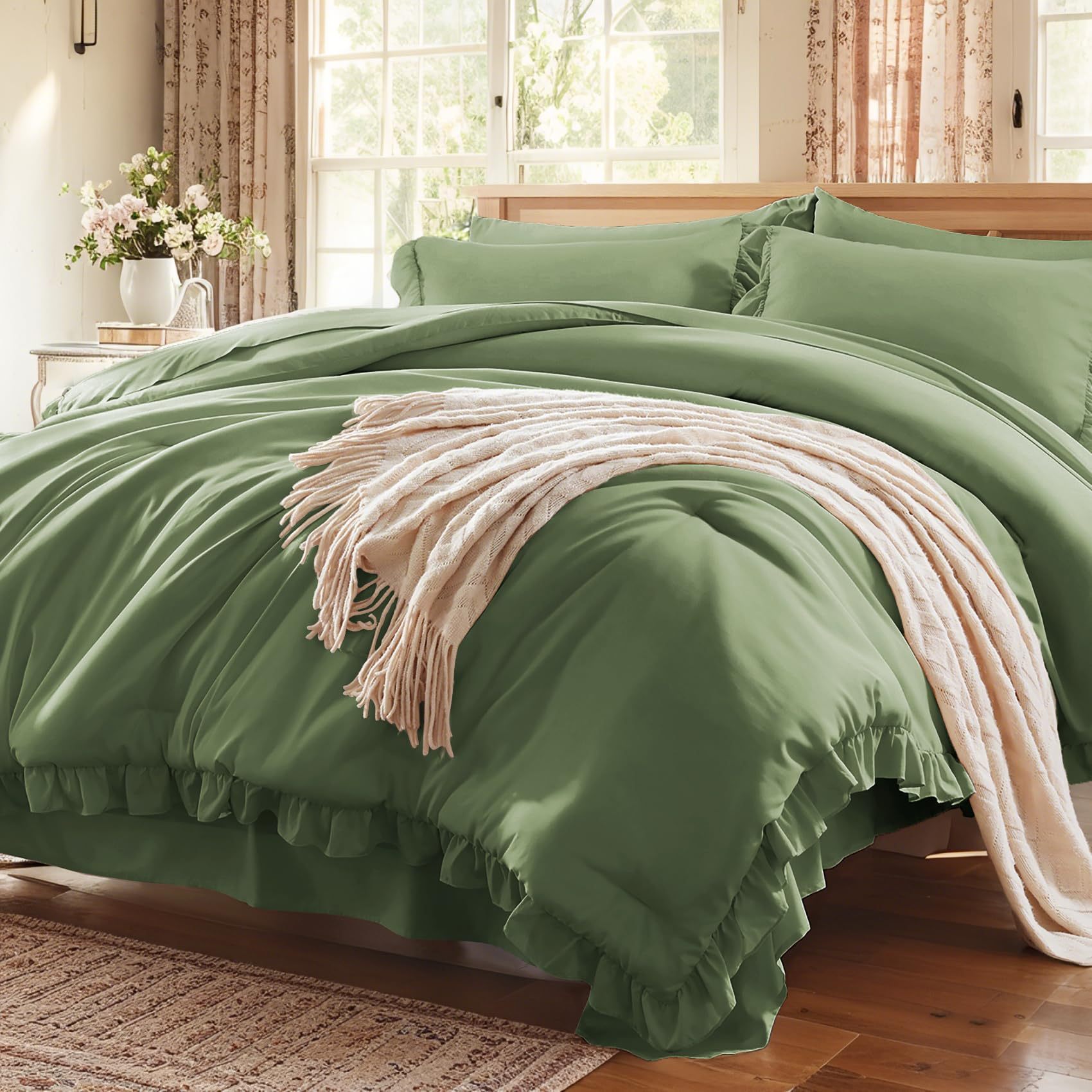 SKU-29-Olive Green-ruffle Twin