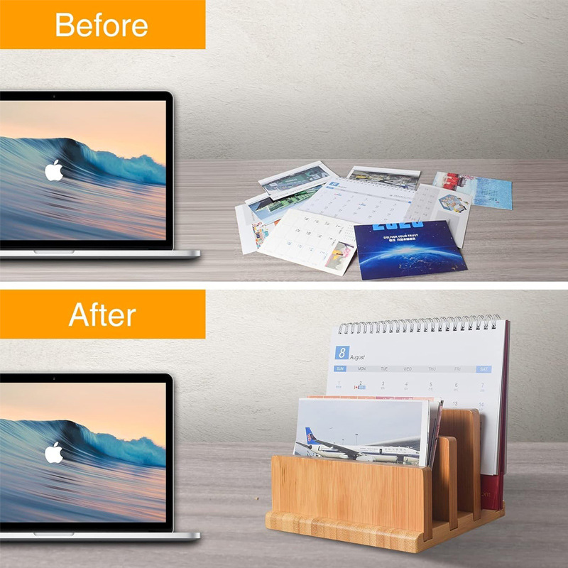 竹木收纳整理架简约办公桌文件夹多格分类学生文具资料信件置物架