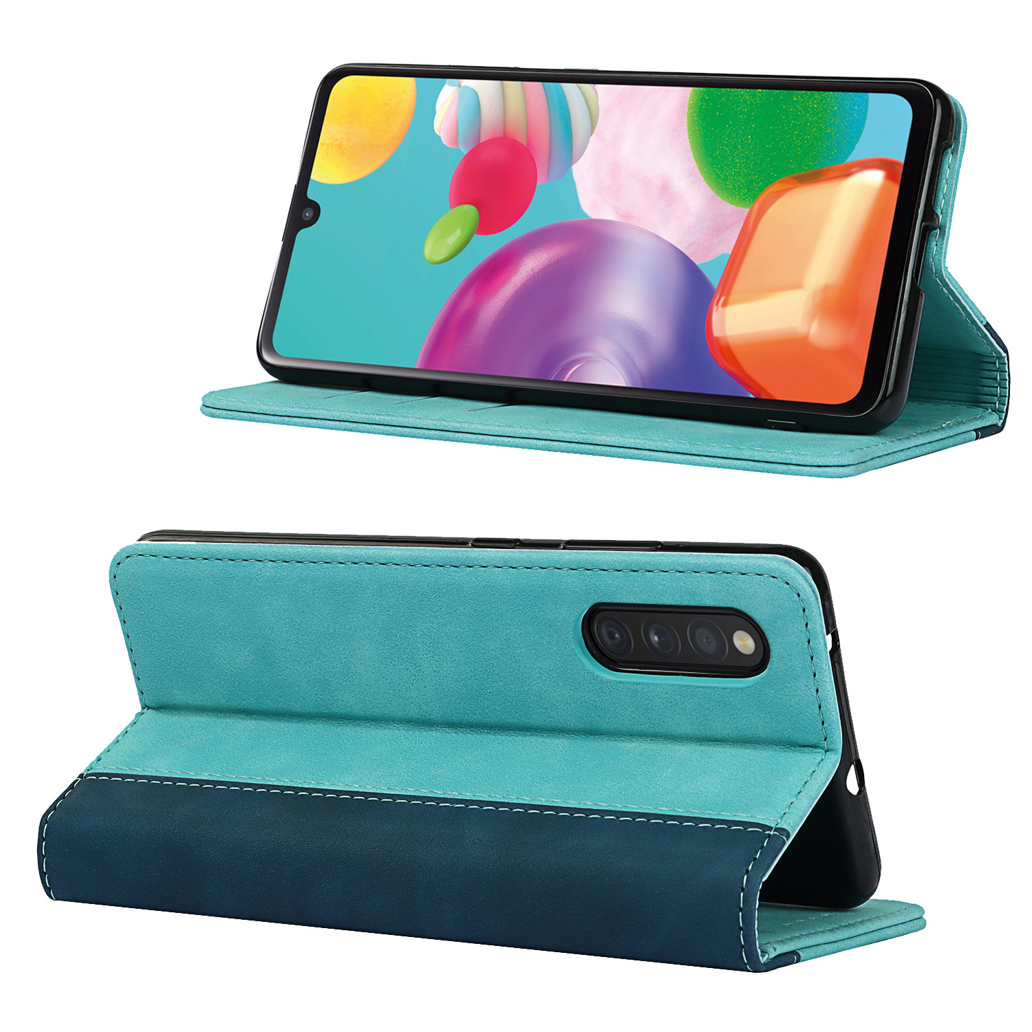 三星A41 日版 拼色小牛纹强磁皮套