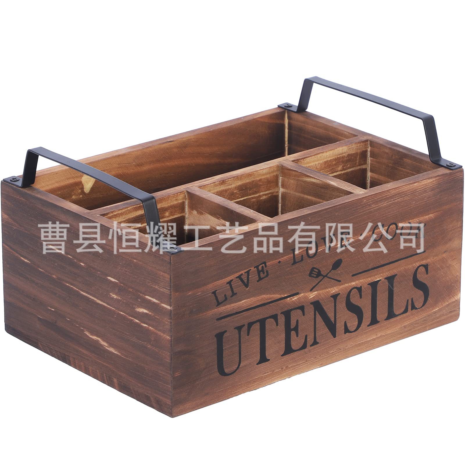 木质收纳盒 美式复古餐具收纳盒 手提式刀叉杂物整理盒定制lo