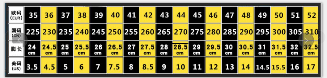 尺码表