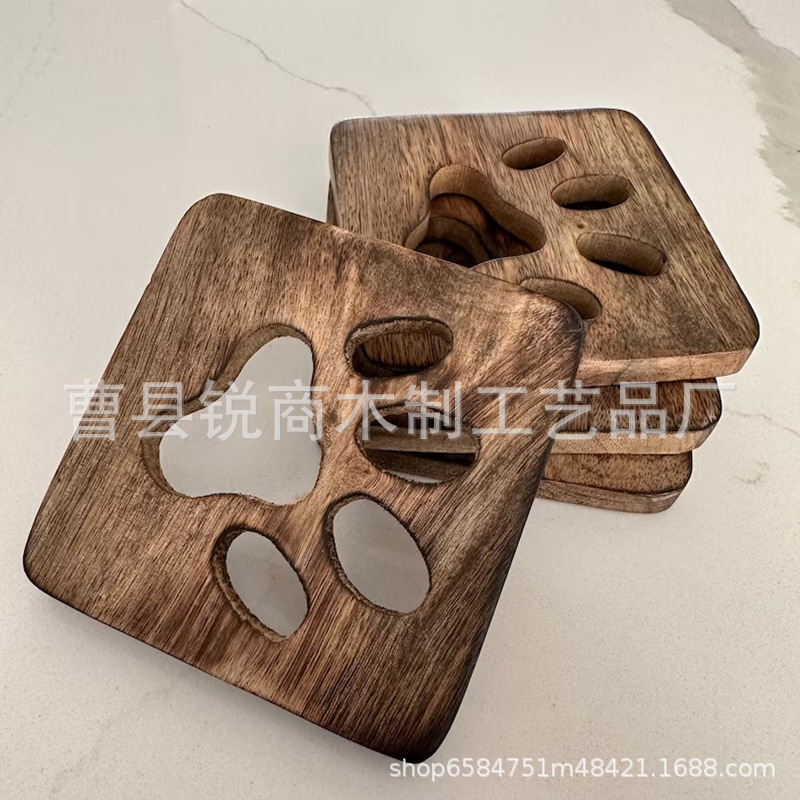 批发芒果木烧色杯垫咖啡托盘创意茶托猫抓隔热垫散热垫BSCIF