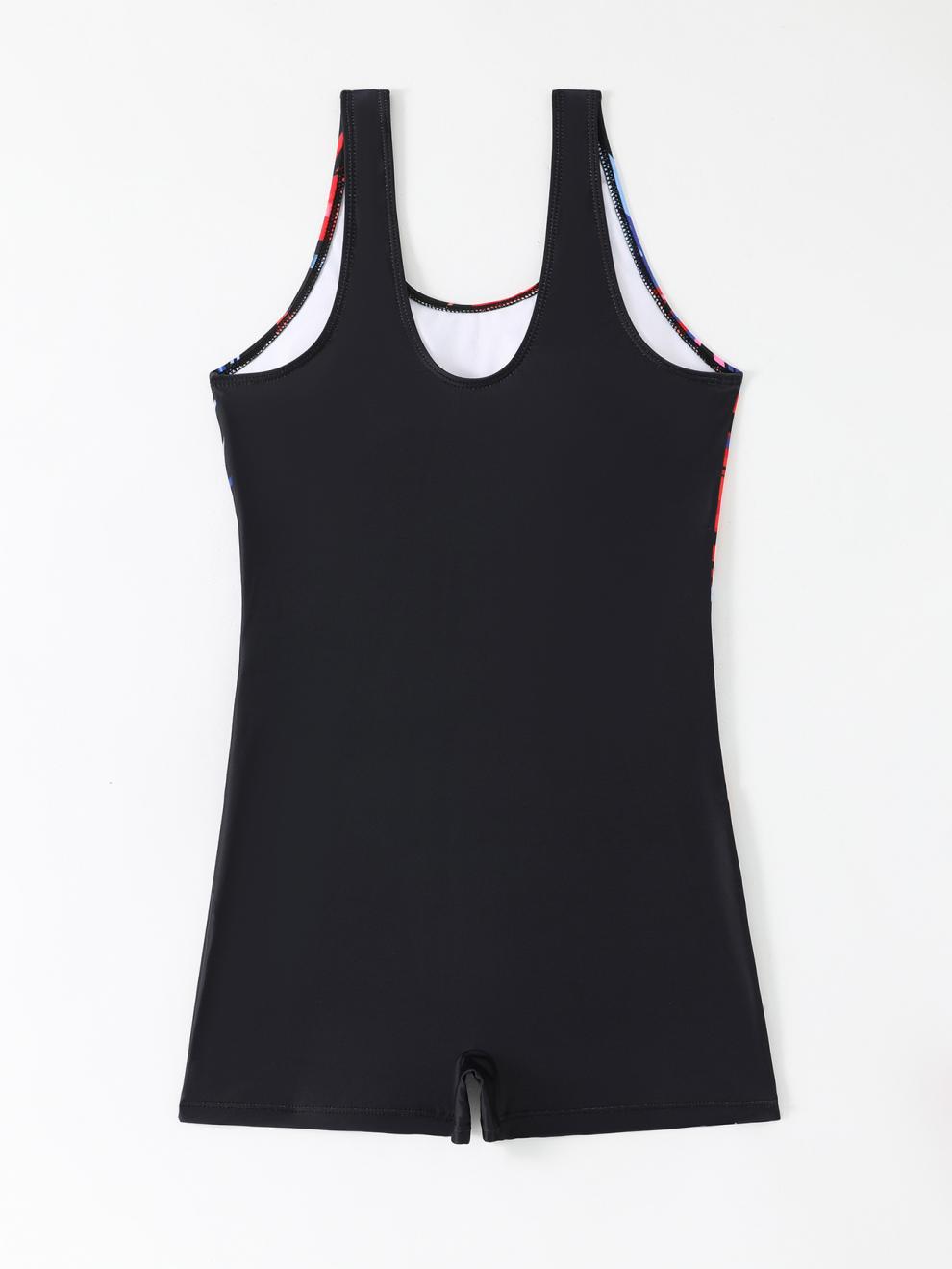 商品详情图_外贸四角裤连体平角泳衣女士运动纯色游泳衣保守显瘦