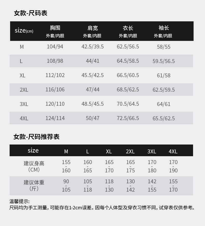 女款尺码表