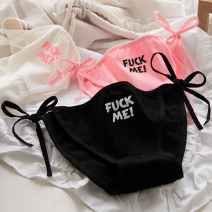 网红纯欲风甜美性感棉质系带棉裆低腰少女个性三角内裤C008-2F..M