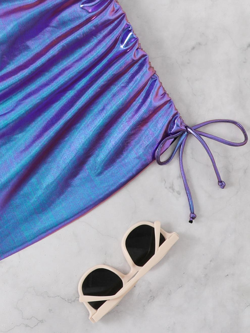 商品详情图_欧美新款泳衣女烫金三件套性感比基尼纯色金属分体三