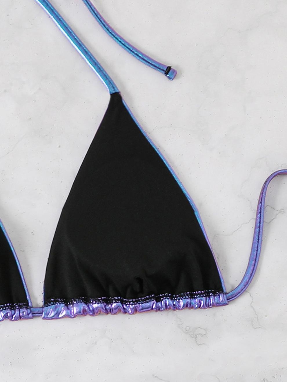 商品详情图_欧美新款泳衣女烫金三件套性感比基尼纯色金属分体三