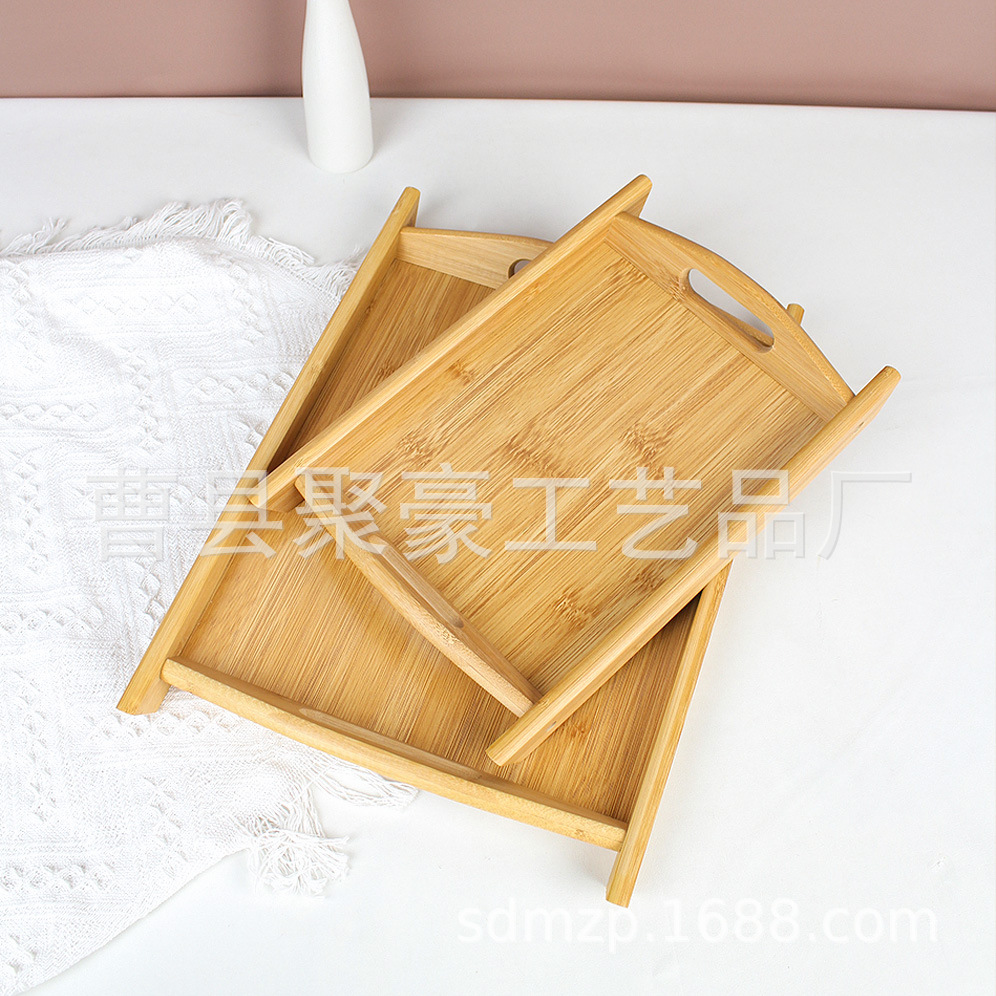 竹制餐厅快餐盘水果托盘长方形双耳竹托盘环保家用茶水杯提手盘子