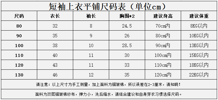 短袖上衣尺码