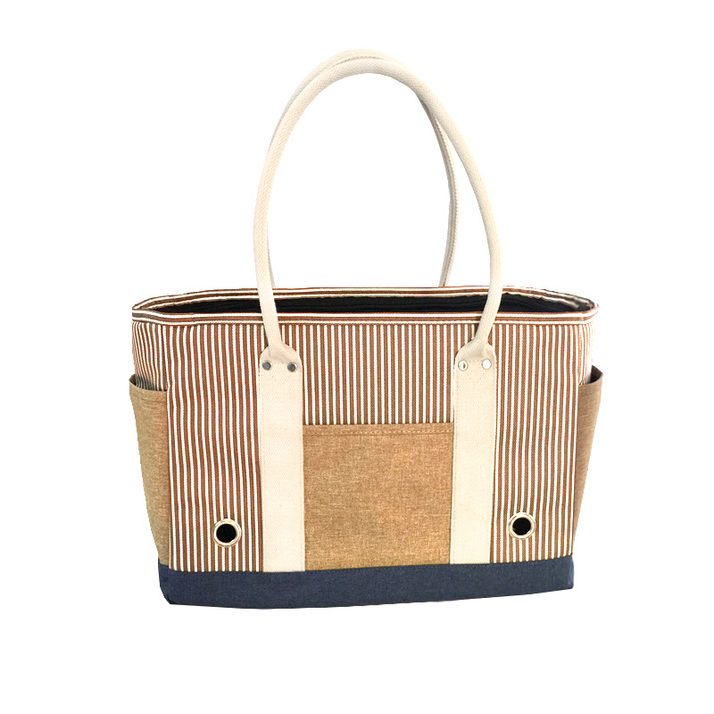 I2-001条纹宠物手提包咖啡色-008