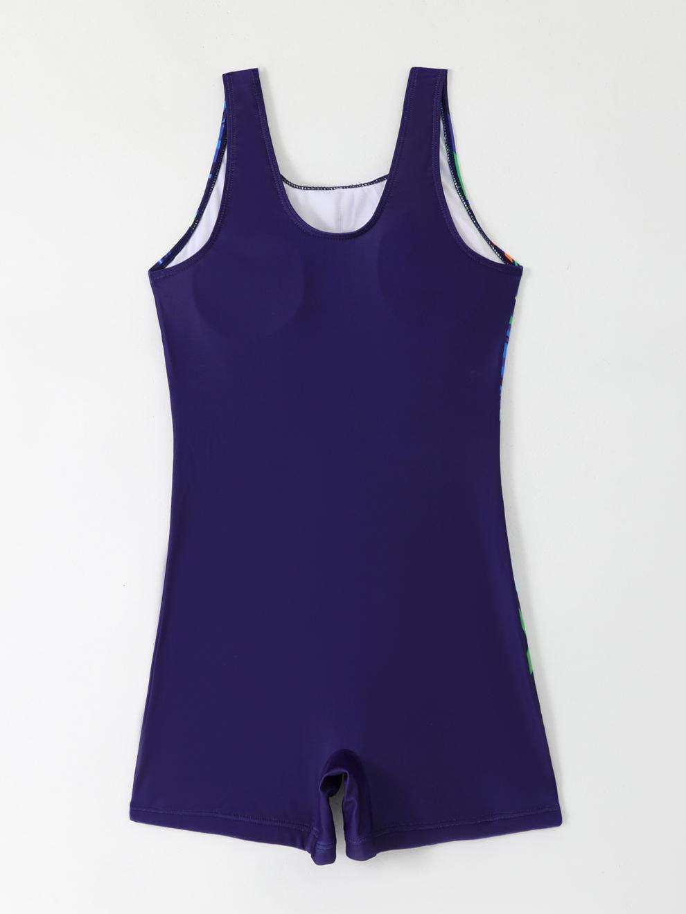 商品详情图_外贸四角裤连体平角泳衣女士运动纯色游泳衣保守显瘦