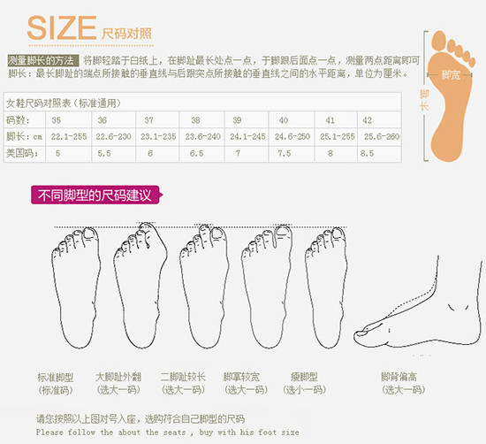 女鞋尺码表