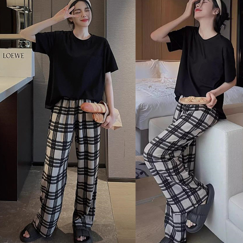 纯黑衣粗米格裤短长