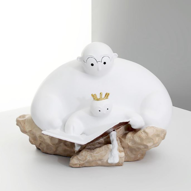 13现代创意大白父子看书摆件 客厅样板房北欧仿石膏雕塑父爱父