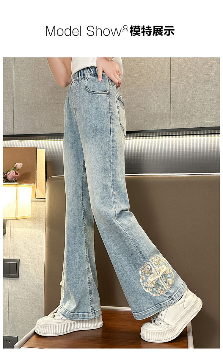 女童国风刺绣阔腿裤