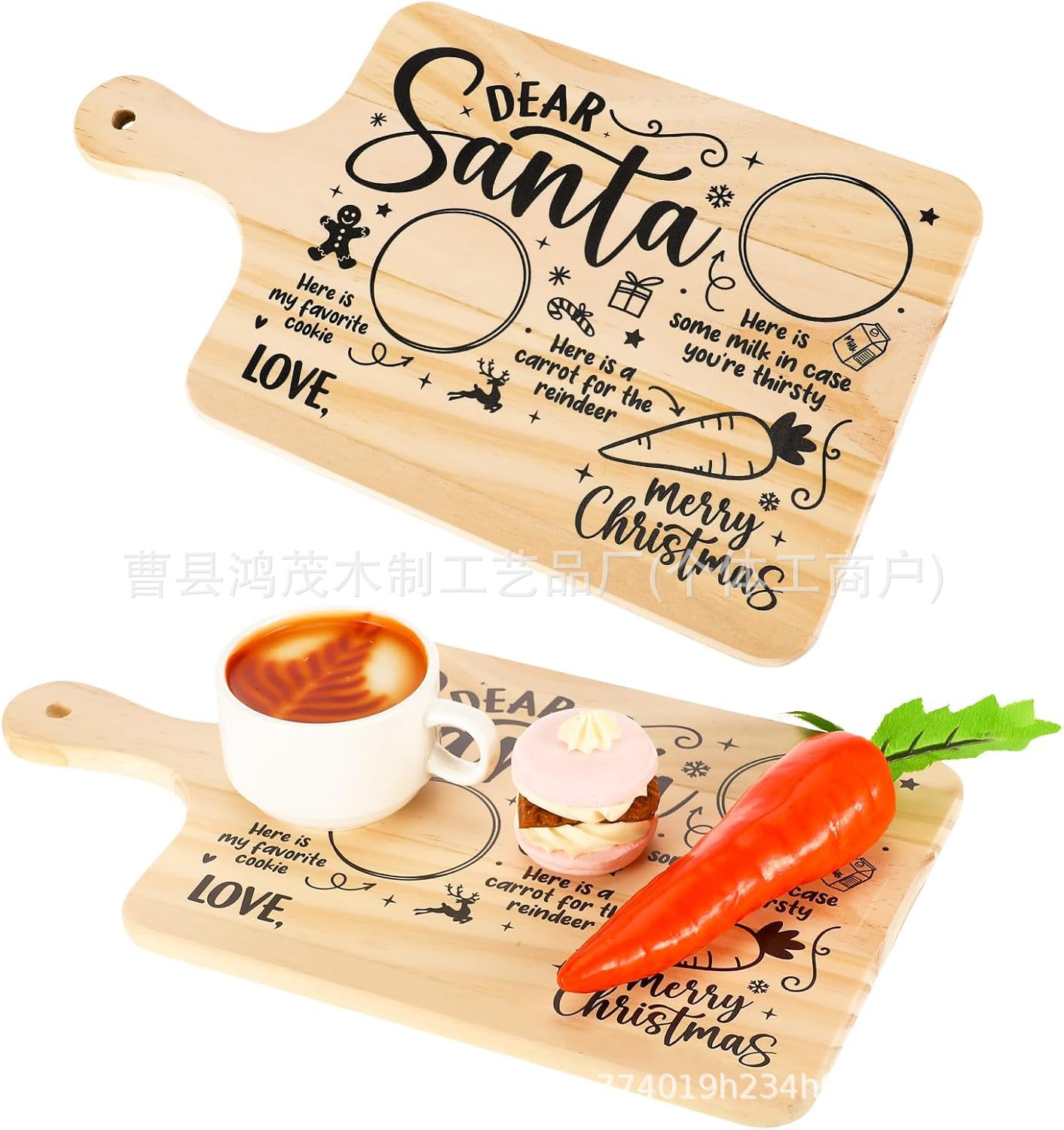 圣诞节木质托盘实木餐盘圣诞老人饼干盘木制牛奶零食托盘蔬菜盘