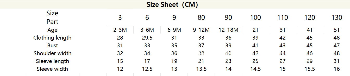 Size Sheet 无框线