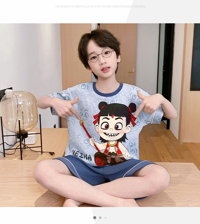复制_哪吒睡衣男童夏季纯棉短袖儿童三件套男孩青.jpg